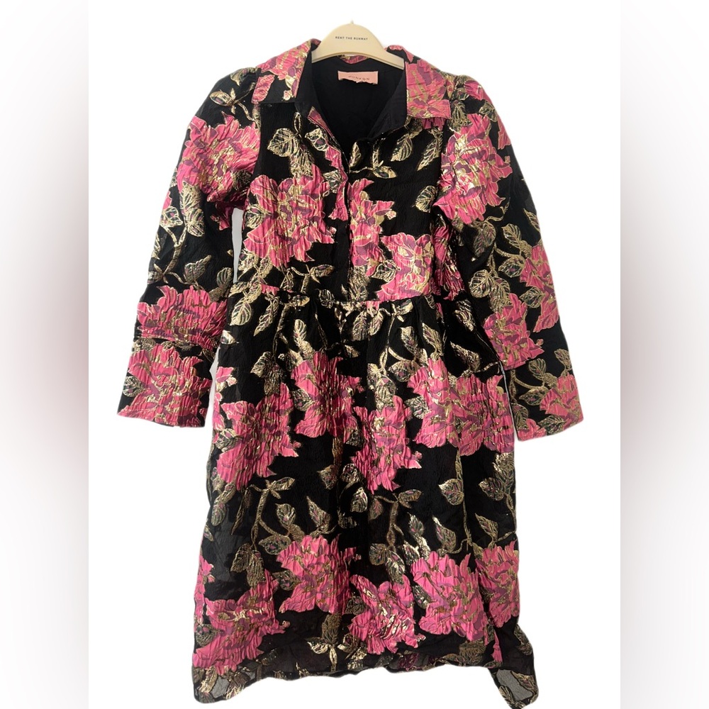 NWOT Boutique Black and Pink floral brocade midi dress size‎ small
